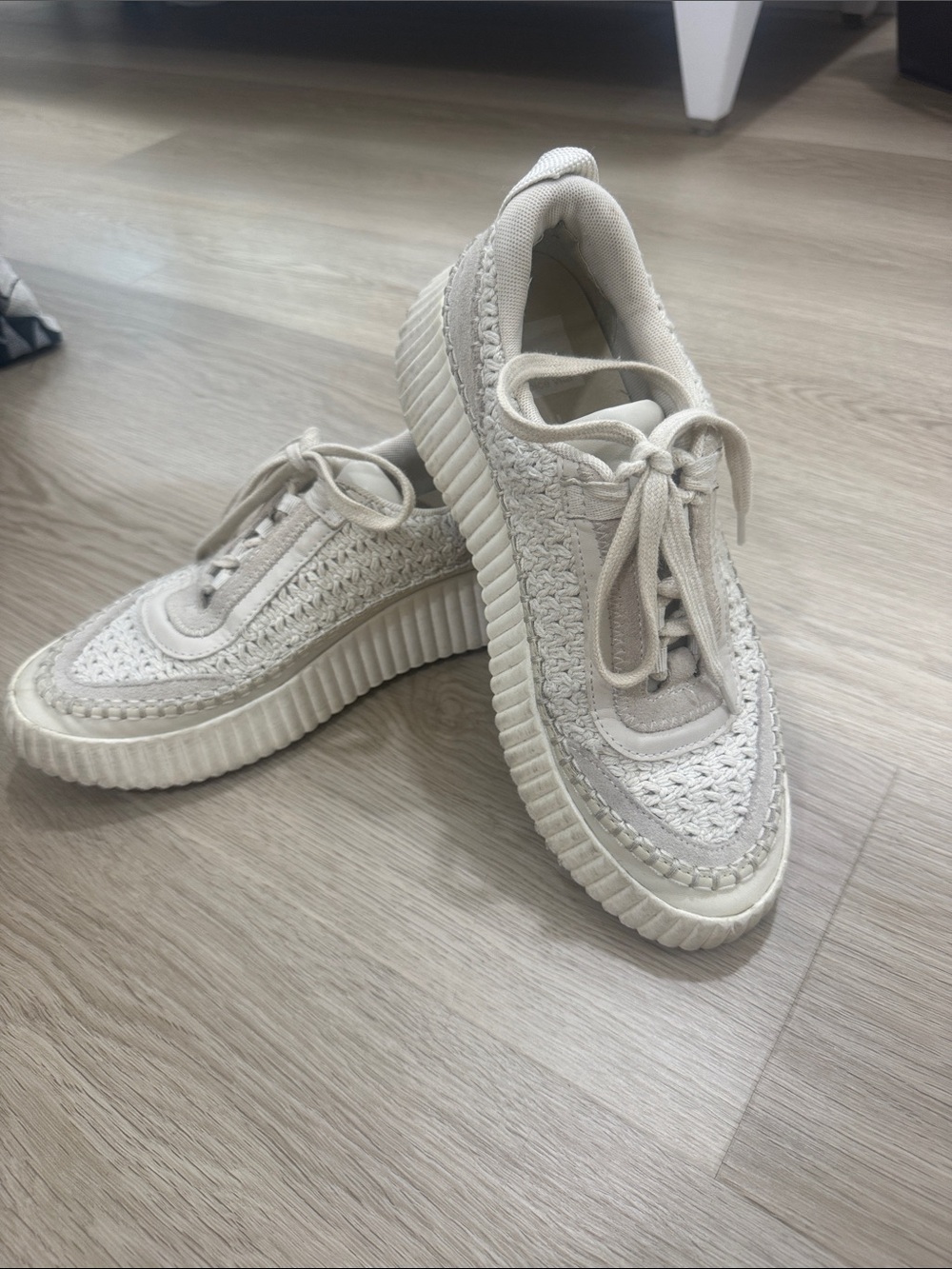 Dolce Vita Off-White Woven Platform Lace-Up Sneakers
